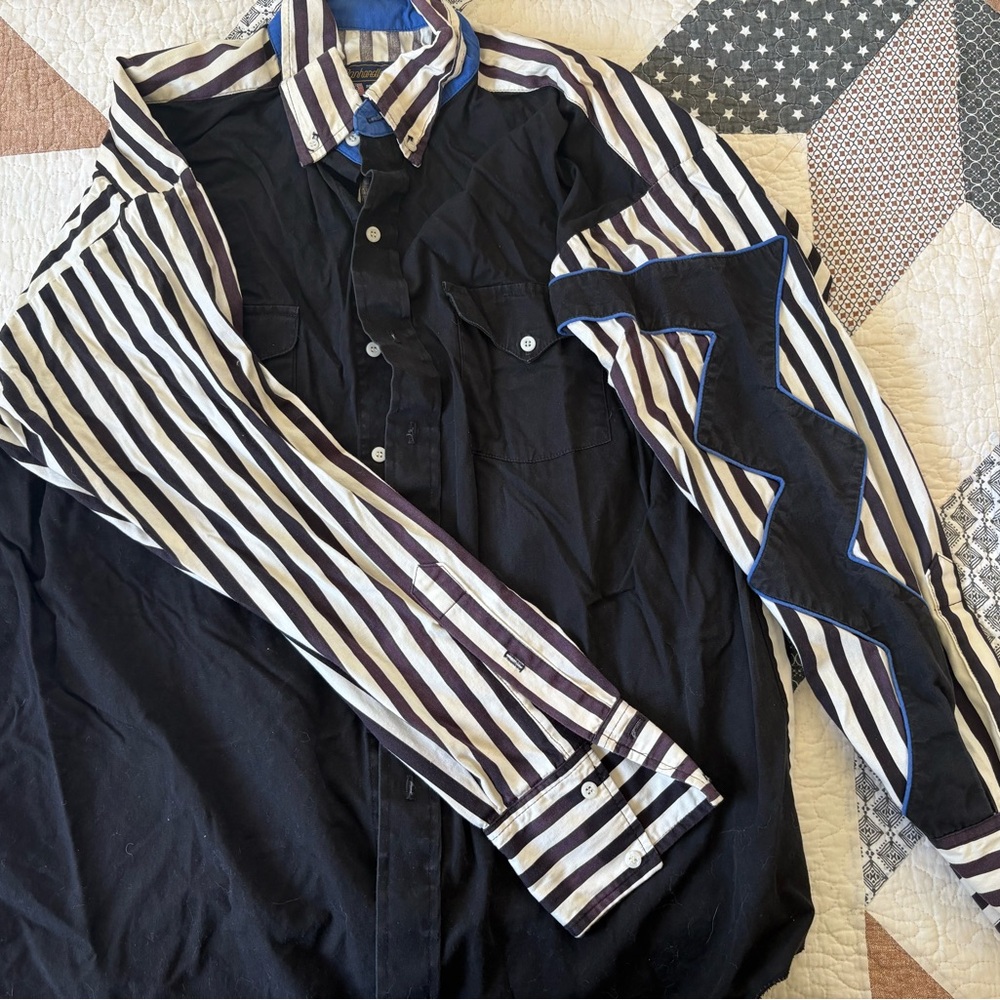 Striped Black and White Button-Up Shirt
